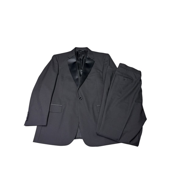 Jos. A. Bank Mens Tuxedo Suit Black 100% Wool Notch Lapel 1-Button 44R W38 L32